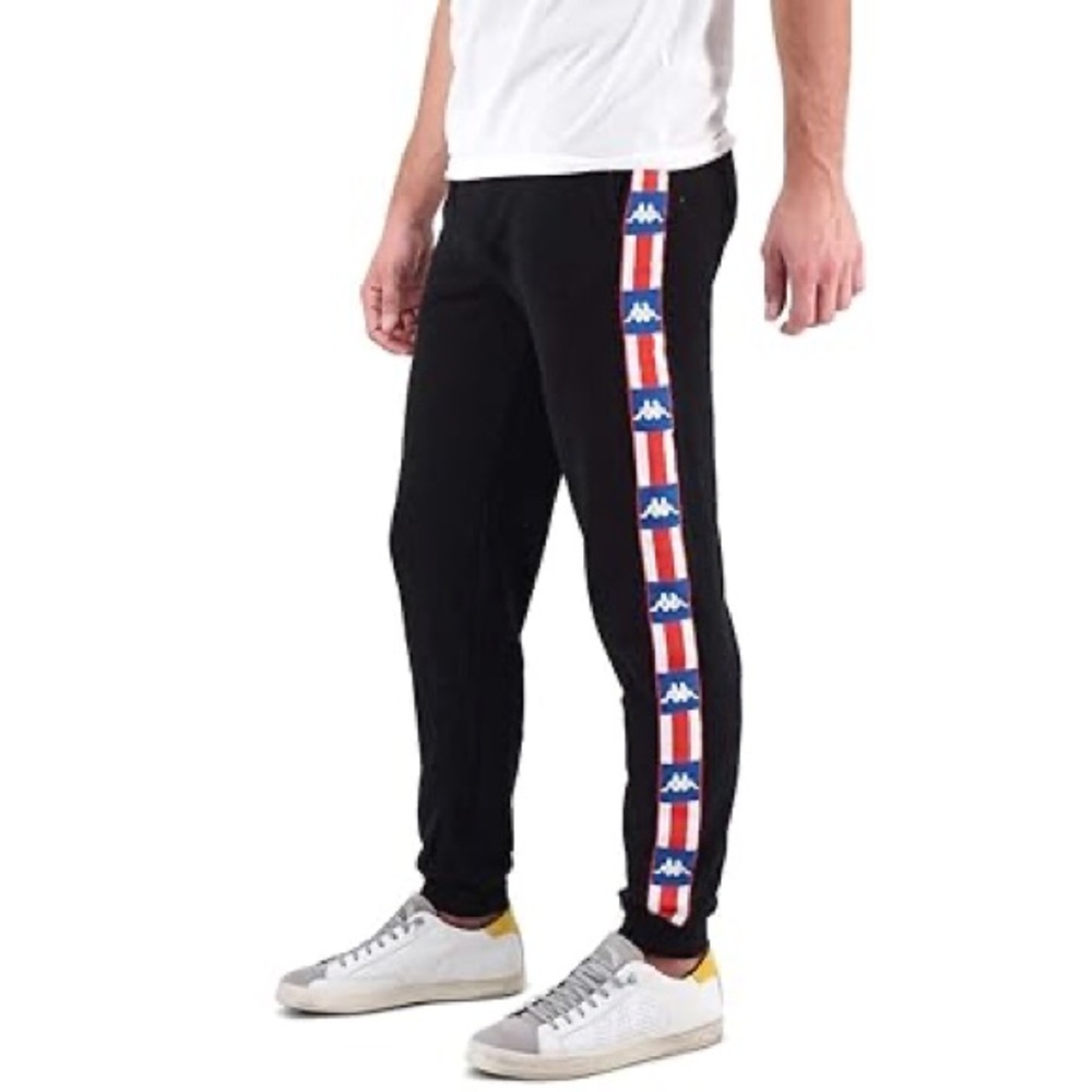 Kappa La Barno Track Pant Mens Small Black Joggers Side Stripe Americana
